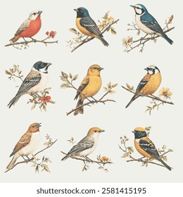 THE VICTORIAN BIRDS SET VECTOR