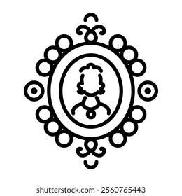 Victorian brooch icon in linear style 