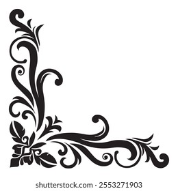 Victorian Corner Design: Vintage Scrollwork, Ornamental Filigree, Antique Floral Frame (Transparent Background)