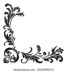 Victorian Corner Design: Vintage Scrollwork, Ornamental Filigree, Antique Floral Frame (Transparent Background)