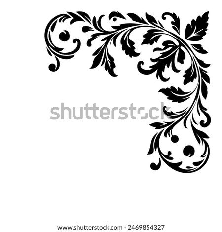Victorian Corner Design: Vintage Scrollwork, Ornamental Filigree, Antique Floral Frame (Transparent Background)