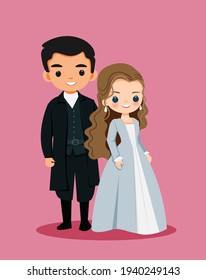 Victorian Couple cartoon standing together