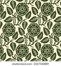 Victorian Damask Tudor Rose Seamless Vector Pattern, Art Nouveau Vintage Design for Wallpapers, Textile, Upholstery, Curtains