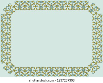 Victorian delicate floral frame with interwoven lines in pale hues on the mute blue background, vector as an element of design