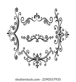 Victorian Design Element Hand-Drawn Ornaments Decorative Borders