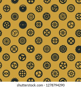 Victorian era seamless pattern design. Steampunk cogwheels digital paper. Gears on light background vector texture