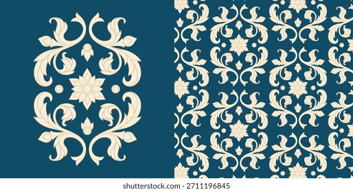 Design de padrão de tecido floral vitoriano.
Traçado editável