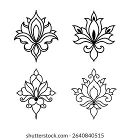 Victorian floral graphic element vector line art bundle