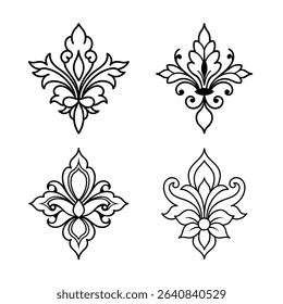 Victorian floral graphic element vector line art bundle