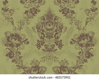 Victorian floral pattern, abstract flower rose fashion seamless, unusual branch ribbon wallpaper vintage print, brown luxury background texture retro, wedding celebration design 