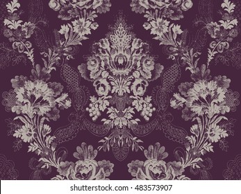 Victorian floral pattern, abstract flower rose fashion seamless, unusual branch ribbon wallpaper vintage print, brown luxury background texture retro, wedding celebration design 