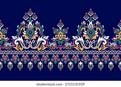 Victorian floral pattern on navy blue background,vector illustration,Ikat floral pattern,Ikat ethnic oriental pattern traditional,damask embroidery.design for texture,fabric,clothing,decoration,print.