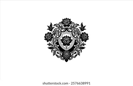 Victorian Floral Set Silhouettes on a White Background