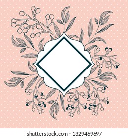 victorian frame with branch and leaf drawn