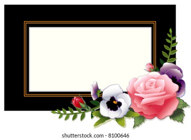 Victorian Frame, Garden Roses, Pansies, Ivy. Vintage style with copy space to customize for gifts, invitations, holidays, celebrations. EPS8 compatible.