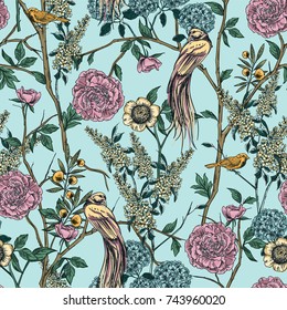 Victorian Garden. Floral Seamless Pattern. Vector Illustration.
