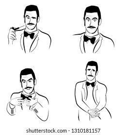 Victorian Gentleman Logo Icon. Set