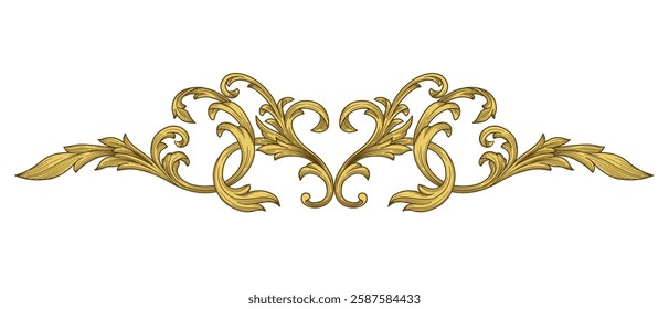 Victorian Golden Classic ornament, Baroque engraved Decorative element for decoration design element. Vintage Gold Luxury filigree border frame.