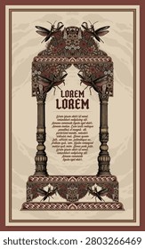 Victorian Gothic Botanical Frame with Praying Mantis Vintage Woodcut Illustration Art Nouveau Poster