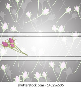 Victorian gray seamless background with roses and white ribbon. Vector illustration