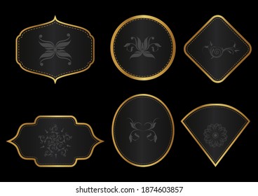 Victorian heraldic retro vintage decorative Ornate golden label for wine bottle and luxury branding in vector
