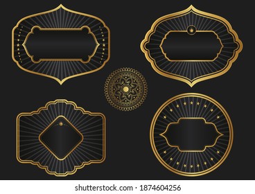 Victorian heraldic retro vintage decorative Ornate golden label for wine bottle and luxury branding in vector