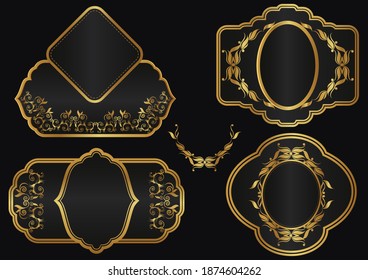 Victorian heraldic retro vintage decorative Ornate golden label for wine bottle and luxury branding in vector