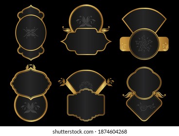 Victorian heraldic retro vintage decorative Ornate golden label for wine bottle and luxury branding in vector