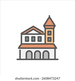 victorian house filled outline icon. architecture color line illustration.