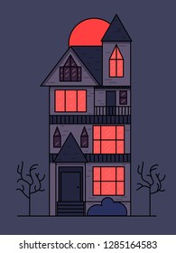 Victorian house at night on the background of the moon