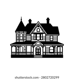 Victorian House Residential Architecture Solid Silhouette Icon Design Collection