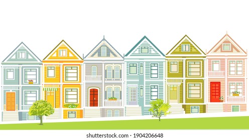 Victorian houses illustration of San Francisco