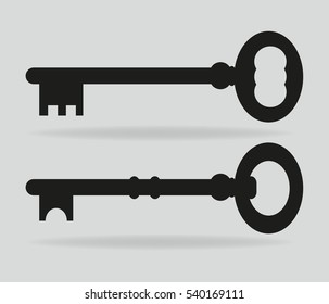 Victorian key, black vector