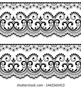 Victorian lace seamless design, black and white old fashioned repetitive design with flowers and swirls