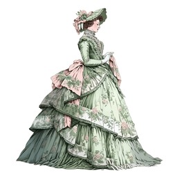 Victorian Lady Wearing Classic Party Gown Vintage Illustration