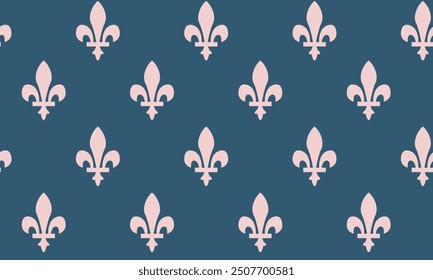 Victorian Lily Seamless pattern. Classic floral ornament, french flower decor on blue background