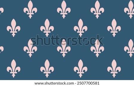 Victorian Lily Seamless pattern. Classic floral ornament, french flower decor on blue background