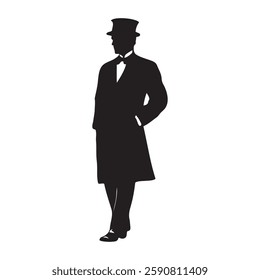 Victorian man standing pose silhouette vector illustration