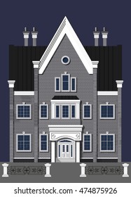 Victorian mansion isolated on blue background