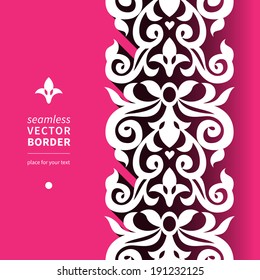 Victorian ornamental border in flat design style. Ornate element for design. Toolkit for designer and place for text. Ornamental pattern for wedding invitations, greeting cards. Traditional decor.