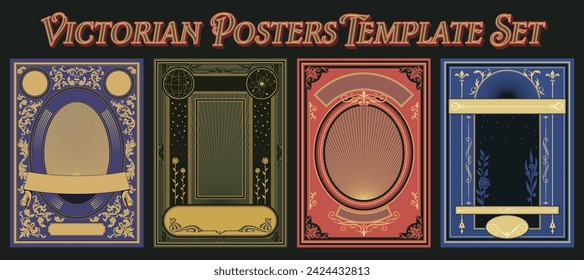 Victorian Posters Template Set. Victorian, Baroque, Art Nouveau Ornaments, Retro Color Decorative Backgrounds 