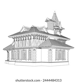 Victorian Residential House Vector 04. Illustration Isolated On White Background. 