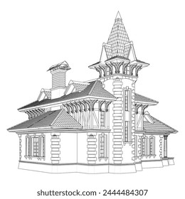 Victorian Residential House Vector 05. Illustration Isolated On White Background. 