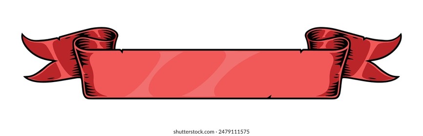 Victorian ribbon red vintage element with tape for decorating holiday certificates and invitations to treatments in SPA salon vector illustration