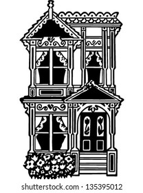 Victorian Row House - Retro Clip Art Illustration