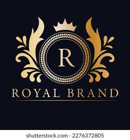 Victorian royal brand logo design. Classic luxury logotype. Elegant logo with crown.