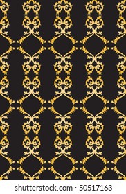 victorian seamless background. Gold on black