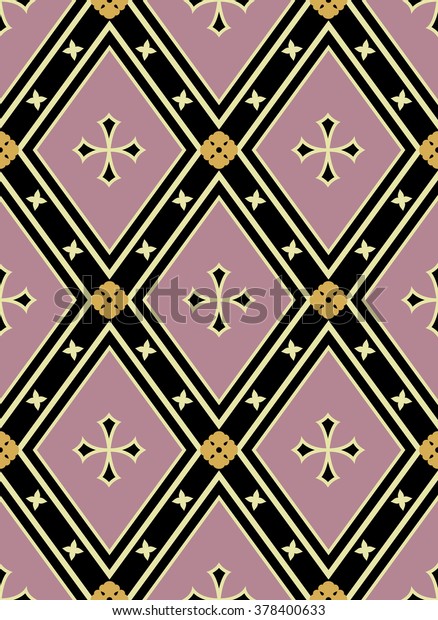 Victorian Seamless Pattern. Black, yellow,\
pink colors. Elegance\
Background