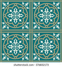Victorian Seamless Pattern.  Elegance  Ocher on green.
