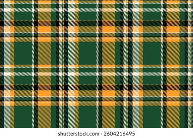 Victorian seamless textile check, table cloth vector tartan background. Blank texture plaid pattern fabric in green and orange colors palette.